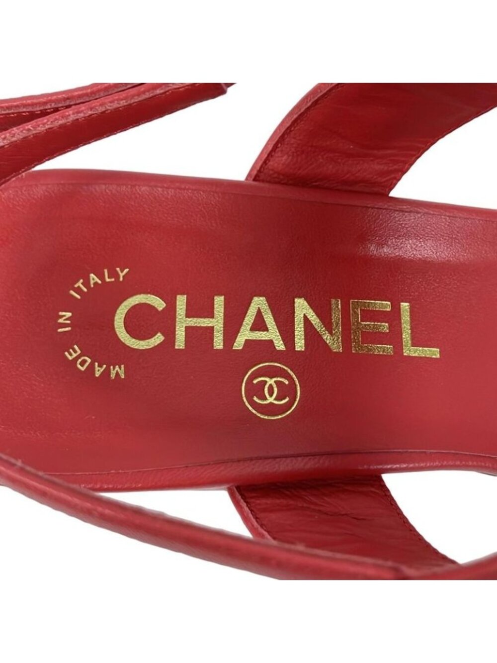 Chanel Sandals 35.5 C Red Chain Clover Gold Leather - Picture 5 of 10